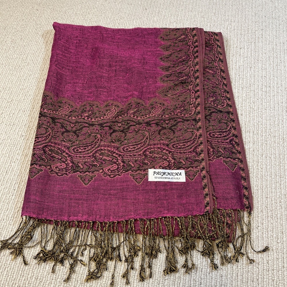 PASHMINA Scarf Wrap 55%PASHMINA 45%SILK Purple Brown 28x72